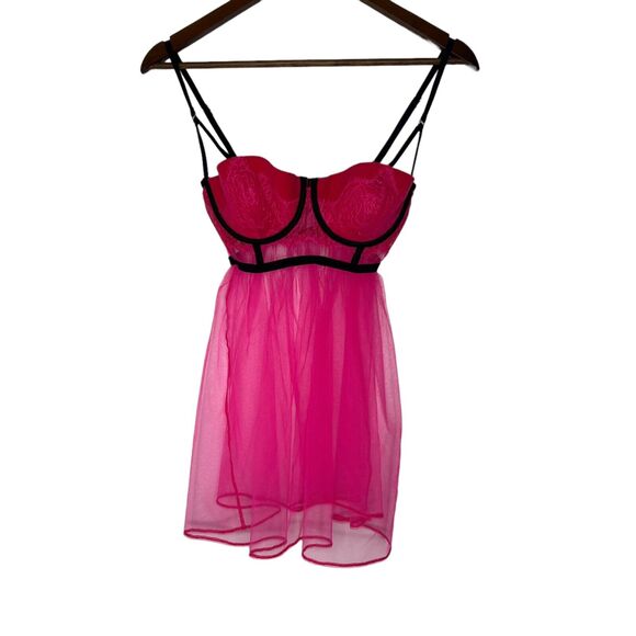 Victoria’s Secret Women’s Babydoll 34C Hot Pink Sheer Lace Lingerie Bra NEW - Picture 1 of 6